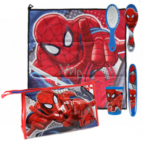 Marvel Spiderman Hygienický set plastový kelímek, hřeben na vlasy, držák na zubní kartáček, ručník (40 x 40 cm) a taštičku