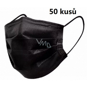 Rouška 4 vrstvá ochranná zdravotní netkaná jednorázová, nízký dýchací odpor 50 kusů černá