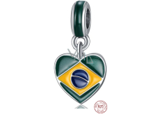 Charm Sterlingové stříbro 925 Brazilská vlajka - srdce, kávové zrno, přívěsek na náramek cestování