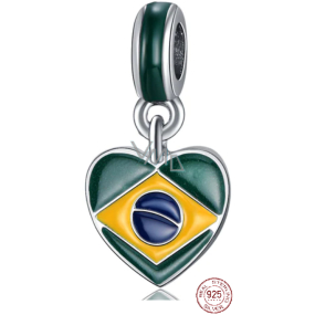 Charm Sterlingové stříbro 925 Brazilská vlajka srdce - miluji Brazílii, kávové zrno, přívěsek na náramek cestování
