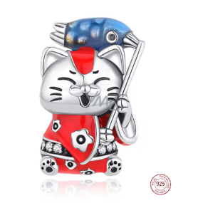 Stříbro přívěsek 925 Japonská kočka Maneki Neko s rybou Koi pro štěstí