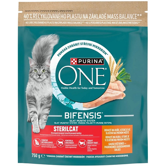 Purina ONE Bifensis Sterilised granule pro kočky s kuřetem a pšenicí, 750 g