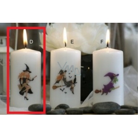 Lima Čarodějnice hrající na metlu svíčka s potiskem válec bílá 50 x 100 mm 1 kus