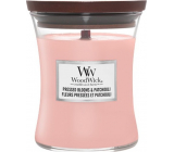 WoodWick Pressed Blooms & Patchouli - Drcené květy a pačuli vonná svíčka s dřevěným knotem a víčkem sklo střední 275 g