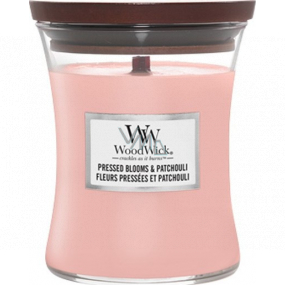 WoodWick Pressed Blooms & Patchouli - Drcené květy a pačuli vonná svíčka s dřevěným knotem a víčkem sklo střední 275 g