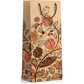 Nekupto Dárková kraftová taška na láhev 15 x 40 cm Hnědé květy