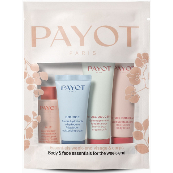 Payot Nue Cleansing micelární odličovací voda 20 ml + Source Adaptogen adaptogenní hydratační krém 15 ml + Rituel Douceur jemně exfoliační tělový krém 20 ml + Rituel Douceur jemné hydratační tělové mléko 25 ml, kosmetická sada