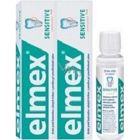 Elmex Sensitive Plus zubní pasta 2 x 75 ml + ústní voda bez alkoholu 100 ml