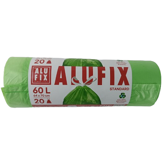 Alufix Sáčky do odpadkového koše zatahovací zelené, 15 µ, 60 litrů, 64 x 70 cm, 20 kusů HDPE