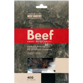 Meat Makers Beef Jerky Sweet Asian Chilli dochucené plátky hovězí kýty konzervované sušením 40 g