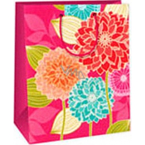 Ditipo Dárková papírová taška 26,4 x 13,7 x 32,4 cm růžová velké kytky