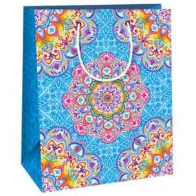 Ditipo Dárková papírová taška 18 x 10 x 22,7 cm modrá, barevné mandaly