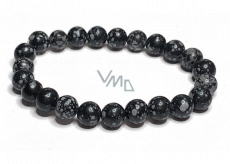 Obsidian vločkový náramek elastický přírodní kámen, kulička 8 mm / 16 - 17 cm, kámen záchrany