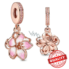 Charm Sterlingové stříbro 925 Třešňový květ pozlacený v barvě rose, přívěsek na náramek květina