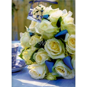 Nekupto Dárková papírová taška 32,5 x 26 x 13 cm Modrá - bílé růže 1 kus 843 40 BL