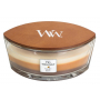 WoodWick Trilogy Cafe Sweets - Sladkosti ke kávě vonná svíčka s dřevěným širokým knotem a víčkem loď 453 g