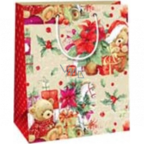 Ditipo Dárková papírová taška 18 x 10 x 22,7 cm Vánoční dětská - medvídek s dárky