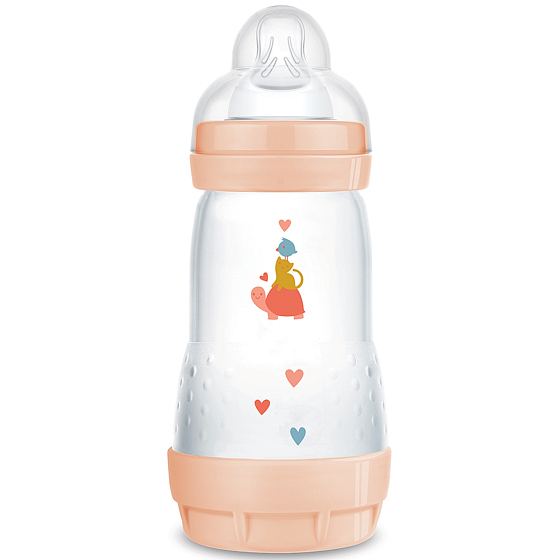 Mam Anti-Colic antikoliková láhev na krmení, silikonová jemná savička se středním průtokem 2+ měsíců Růžová 260 ml