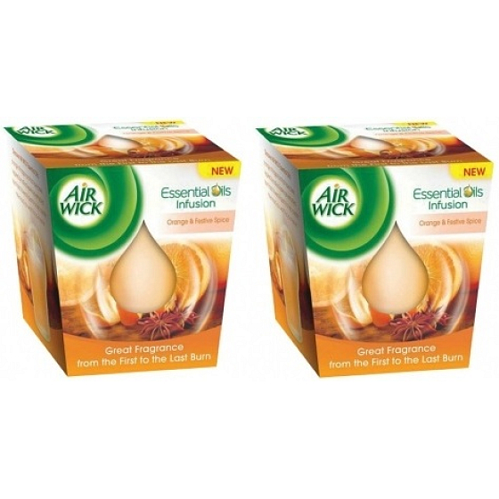 Air Wick Essential Oils Infusion Pomeranč a sváteční koření Spice vonná svíčka ve skle 2 x 105 g