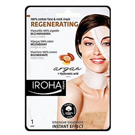 Iroha Regenerating Intenzivní regenerační bavlněná maska na obličej a krk s arganovým a hyaluronovým sérem 30 ml