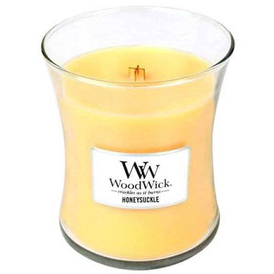 WoodWick Honeysuckle - Zimolez a Jasmín vonná svíčka s dřevěným knotem a víčkem sklo střední 275 g