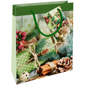 Nekupto Dárková papírová taška 23 x 18 x 10 cm Vánoční se zelenými dárky