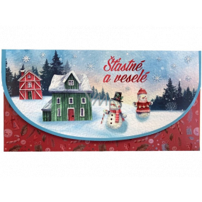 Nekupto Přání obálka na peníze Vánoční Šťastné a veselé se sněhuláky 116 x 220 mm
