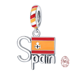 Charm Sterlingové stříbro 925 Španělsko vlajka, přívěsek na náramek cestování