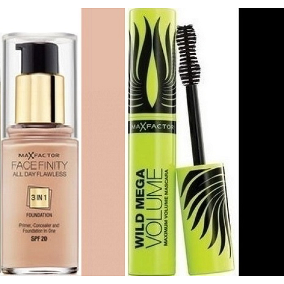 Max Factor Facefinity All Day Flawless 3v1 make-up 55 Beige 30 ml + Wild Mega Volume řasenka černá 11 ml