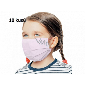 Rouška 3 vrstvá ochranná zdravotní netkaná jednorázová, nízký dýchací odpor pro děti 10 kusů růžová bez potisku