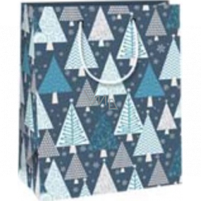 Ditipo Dárková papírová taška 18 x 10 x 22,7 cm Vánoční modrá - modré stromky