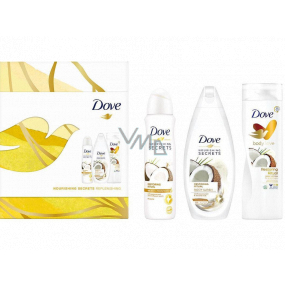 Dove Restoring Ritual Kokos sprchový gel 250 ml + Kokos tělové mléko 250 ml + Kokos antiperspirant deodorant sprej 150 ml, kosmetická sada