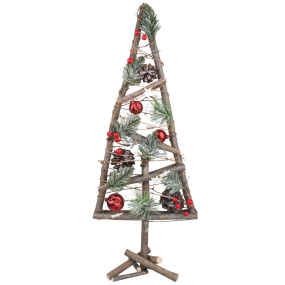 Vánoční strom dřevěný s červenými doplňky 57 cm