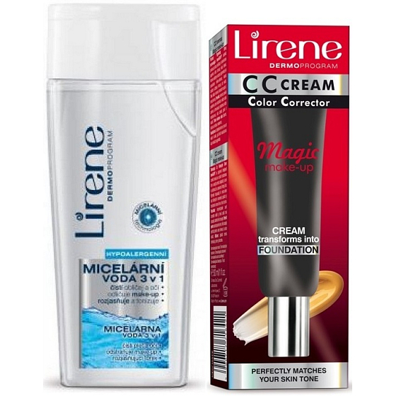 Lirene CC Magic zázračný krém make-up 02 Natural 30 ml + Lirene 3v1 Micelární voda na obličej a oči 200 ml, duopack