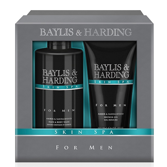 Baylis & Harding Men Jantar a Santalové dřevo sprchový gel 200 ml + tekuté mýdlo na tělo i vlasy 300 ml kosmetická sada pro muže