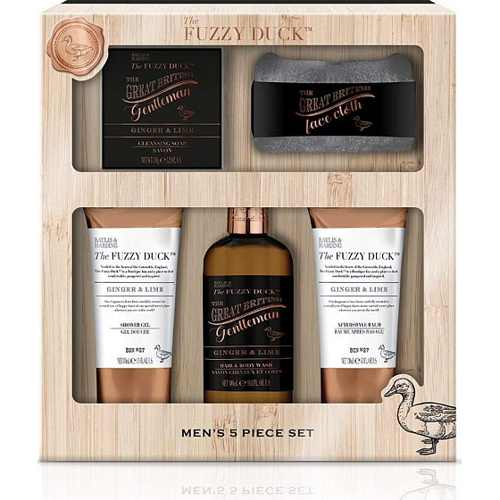 Baylis & Harding Men Zázvor a Limetka mycí gel na tělo a vlasy 300 ml + toaletní mýdlo 150 g + sprchový gel 130 ml + balzám po holení 130 ml + ručník na obličej, kosmetická sada