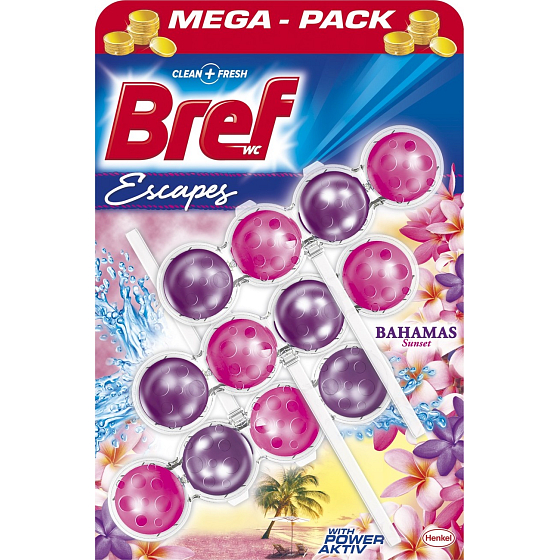 Bref Escapes Power Aktiv Bahamas Sunset WC blok pro hygienickou čistotu a svěžest Vaší toalety, zbarvuje vodu 3 x 50 g