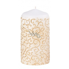 Arome Baroko svíčka válec bílá, zlaté zdobení 60 x 120 mm 280 g