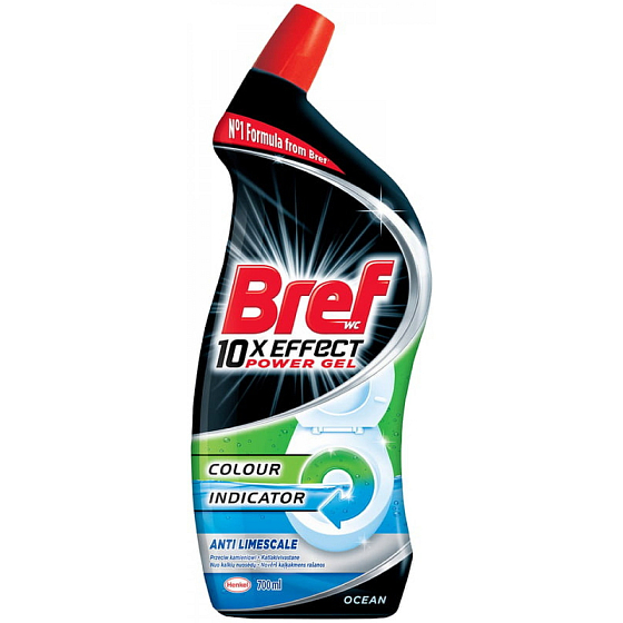 Bref 10x Effect Power Gel Protection Anti Limescale Ocean tekutý WC čistič s barevným indikátorem 700 ml