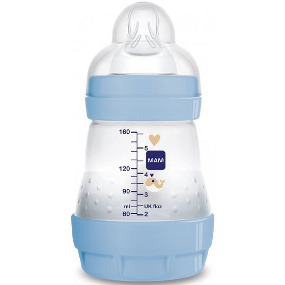 Mam Anti-Colic antikoliková láhev na krmení, silikonová jemná savička 0+ měsíců Modrá 160 ml