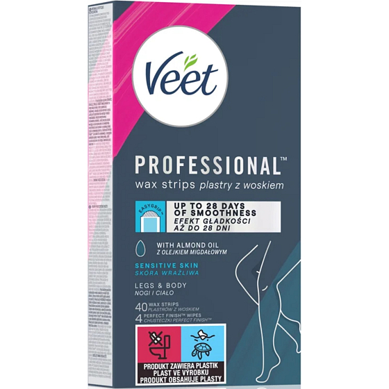 Veet Professional Nohy a tělo depilační voskové pásky pro citlivou pokožku 40 kusů