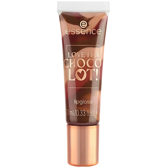 Essence Love It A Choco' Lot! lesk na rty 01 Melted Bliss, Chocolate Kiss, 10 ml. Lesk na rty s čokoládovou příchutí a jemným třpytivým efektem, který dodává rtům šťavnatý, lesklý vzhled a sladký nádech.