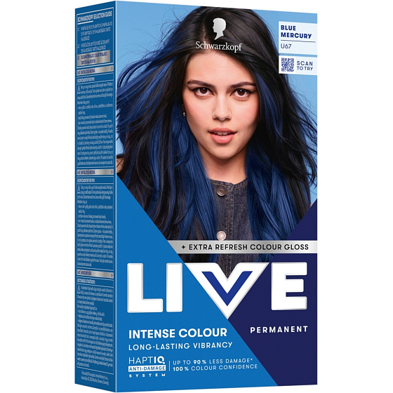 Live Intense Color U67 Metalická modrá barva na vlasy, 60 ml