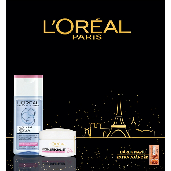 Loreal Paris Triple Active Hydra Specialist denní krém 50 ml + micelární voda 200 ml + Smooth Sugars Scrub glow peeling 4 ml, kosmetická sada