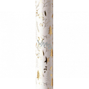 Zoewie Dárkový balicí papír 70 x 150 cm Vánoční Luxusní White Christmas bílý - zlaté hvězdy, stromky, jmelí