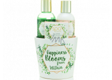 SK S&G Spa Happiness Blooms from Within tělové mýdlo 100 ml + tělové mléko 100 ml + koupelové krystalky 50 g, kosmetická sada v květináči