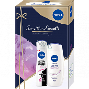 Nivea Sensitive Smooth Creme Sensitive sprchový gel 250 ml + Invisible Clear antiperspirant sprej 150 ml, kosmetická sada
