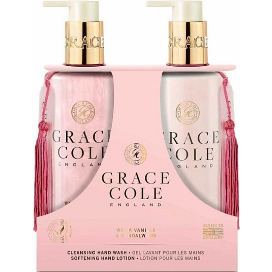 Grace Cole Warm Vanilla & Sandalwood - Vanilka a santalové dřevo tekuté mýdlo na ruce 300 ml + jemné mléko na ruce 300 ml, kosmetická sada pro ženy