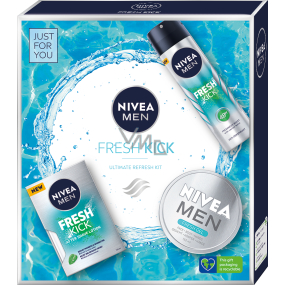 Nivea Men Fresh Kick voda po holení 100 ml + Fresh Kick antiperspirant deodorant sprej 150 ml + Fresh Gel krém pro muže 150 ml, kosmetická sada pro muže