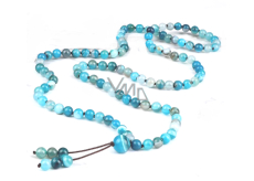 108 Mala Achát modrý náhrdelník, meditační šperk, přírodní kámen vázaný, elastický, korálek 6 mm